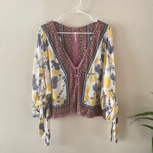 Free People Freshly Squeezed Shirt Womens SM Multicolor Flowy Oversized Floral